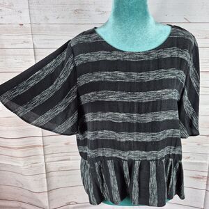 Skies are Blue Women Sz L Peplum Top Black White Babydoll Whimsigoth Boho Fairy